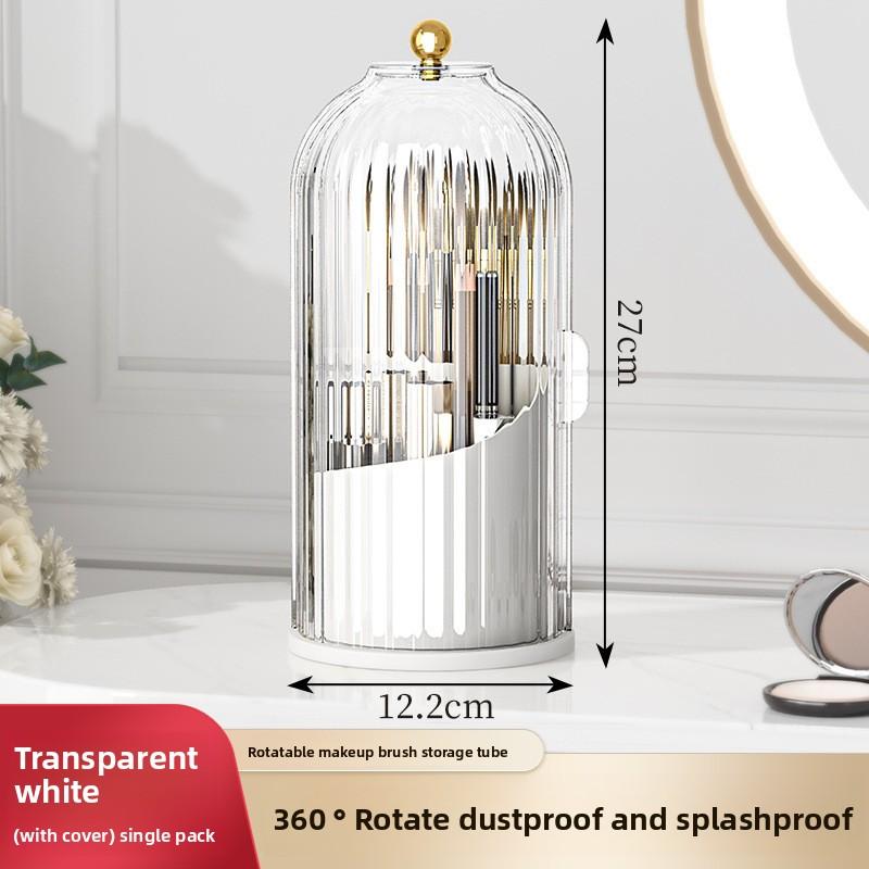 Birdcage Brush Holder Shelf Dustproof Compartment Desktop Cosmetic Organizer Rotating Makeup Brush Organizer Cartridge