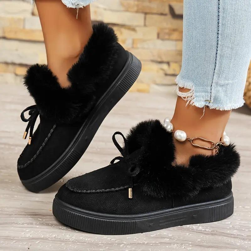 2025 New Solid Color Furry Females Feetwear Women Winter Cotton Shoes Plush Warm Snow Boots Ladies Casual Flat Short Boots