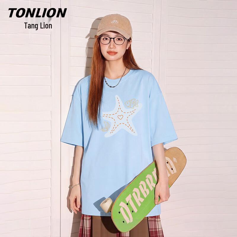 

TonLion Women s 200G Heavyweight Cotton Loose Fit Crew Neck T-shirt L