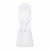European American Women's Clothing Fashionable Tie Waist White Sleeveless Dress