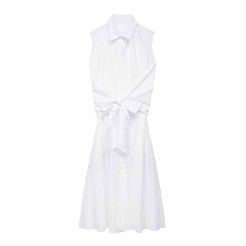 European American Women s Clothing Fashionable Tie Waist White Sleeveless Dress XS белый