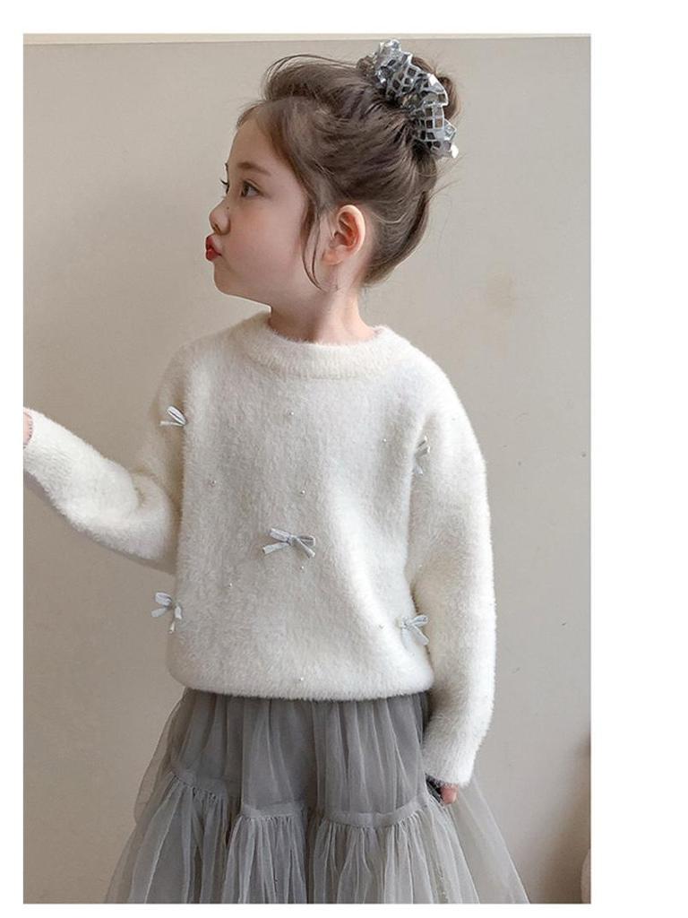 Meng Tang Tang 2025 Winter Girls' Mink Velvet Knit Sweater - Korean Style New Year Outfit