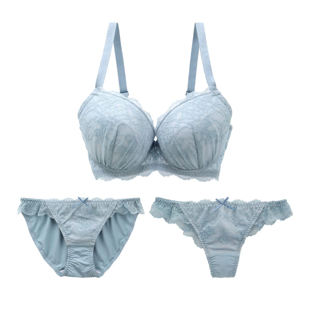 

Комплект бюстгальтера и шорт Mon cher pigeon G [Mon pigeon], Т-образный вырез, 3 предмета, (BGY-сине-серый, G65-M)