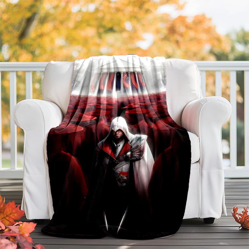 1pc Assassin's Creed Theme Blanket - Digital Print, Polyester, Cozy for All Seasons, Perfect for Outdoor, and Travel