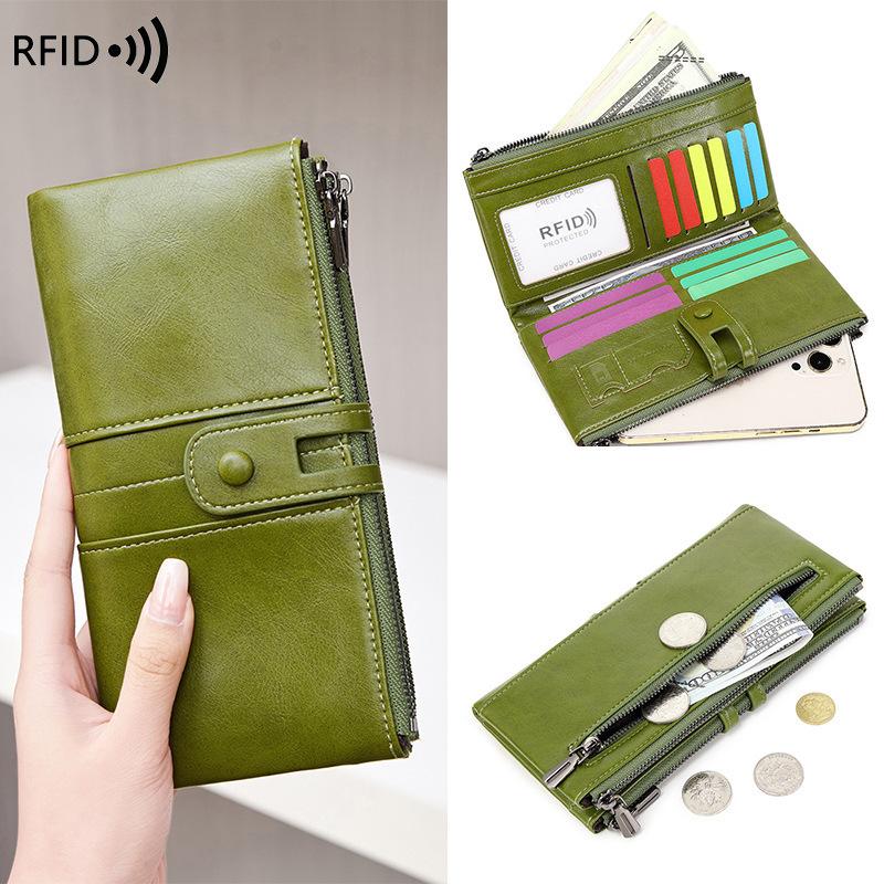 

Women Wallets RFID Blocking Waxed Leather Long Wallet - Clutch Purse, Coin Pouch & Card Holder 20 * 10 * 2cm дубильна кора