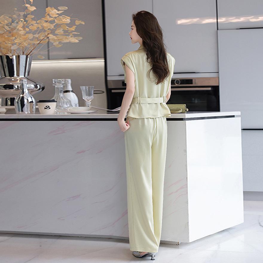 Lässiges Mode-Anzugset Damen Sommer Neues Temperament Ärmelloses Hemd Top Weitbeinige Hose Zweiteiler Business-Kleidung