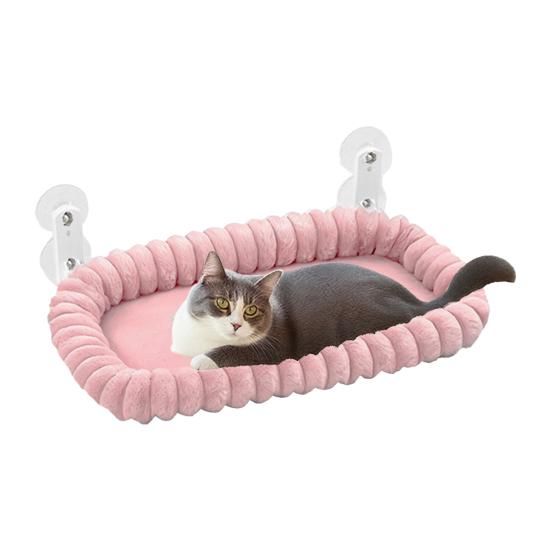 Katzenfensterliege Hochbelastbare Katzenhängematte mit Saugnäpfen Fensterbank Faltbare Katzenliege Bett mit Waschbarem Plüschkissen für Große Katzen