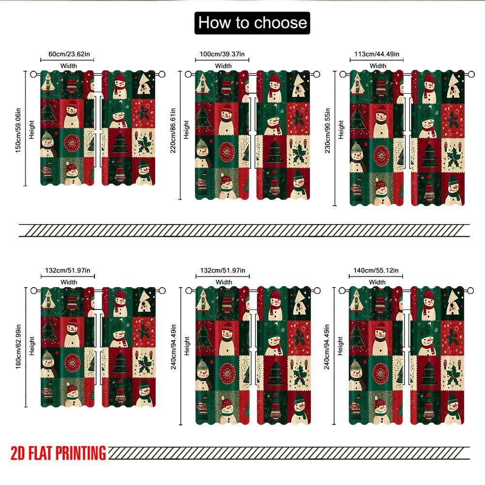 2pcs 2D flat printing Happy Christmas fashion curtains Christmas Snowman Tree Snowflakes Festive Digital Printed Polyester