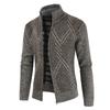 Autumn Winter New Style Argyle Knit Cardigan Fashion Casual Versatile Stand Collar Long Sleeve Men's Sweater Coat