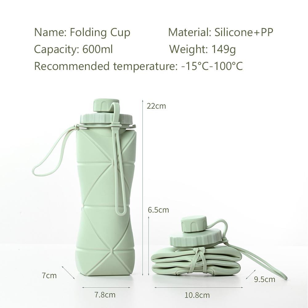 OLIKEI 600ml Foldable Silicone Water Bottle Portable Mini Sports Bottle BPA Free Outdoor Travel Retractable Water Cup High Temperature Resistant