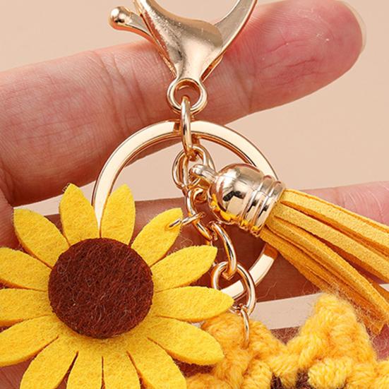 Keychain Vintage Bee Flower Design Handbag Pendant Bronze Buckle Faux Leather Charm Keyring Bags