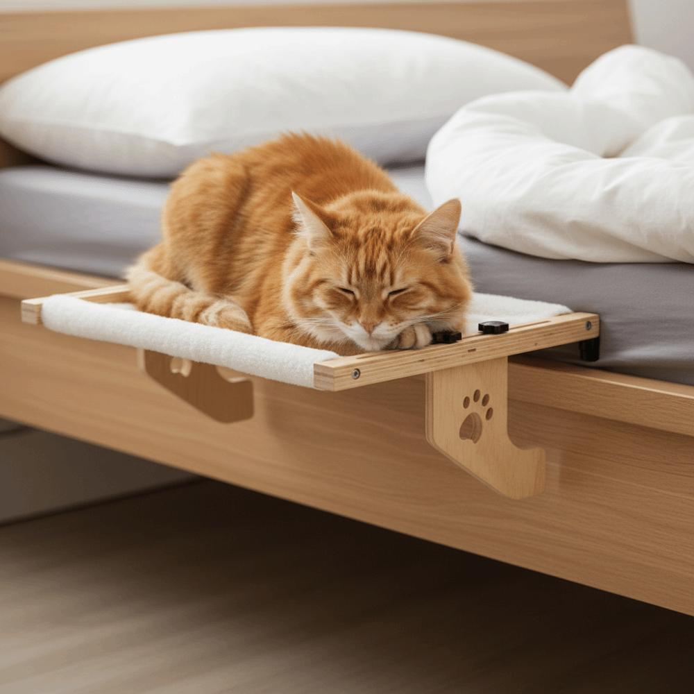 Pet Nest Wooden Frame Cat Window Hammock Cozy Durable Cat Hammock Bed Detachable Paw Print Design Pet Window Perch Indoor