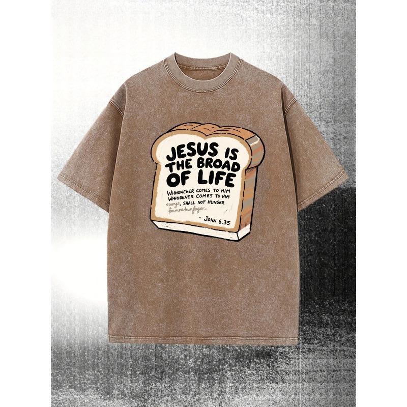 

Vintage Black Bread Slice Graphic Design with IS THE BROAD OF LIFE Bold Text, WHOSOEVER COMES TO HIM WILL NOT BE HUNGRY Smaller Text 5XL