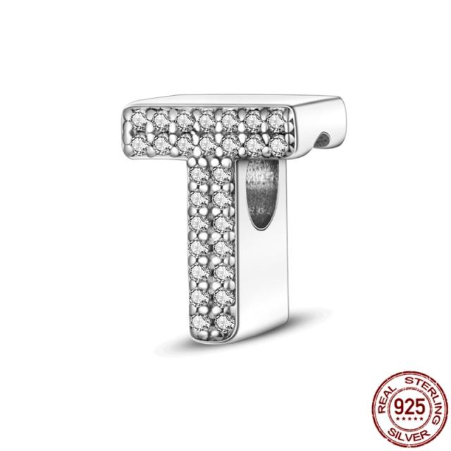 100% Real 925 Sterling Silver Letter Alphabet A-Z Charm Name Bead Fit  Bracelet Pendant Jewelry