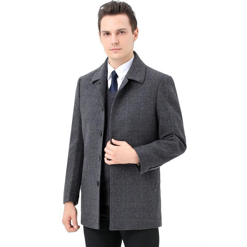 Middle-aged and Elderly Men's Double-sided Wool Coat Mid-length Business Casual Warm Down-lined Wool Coat