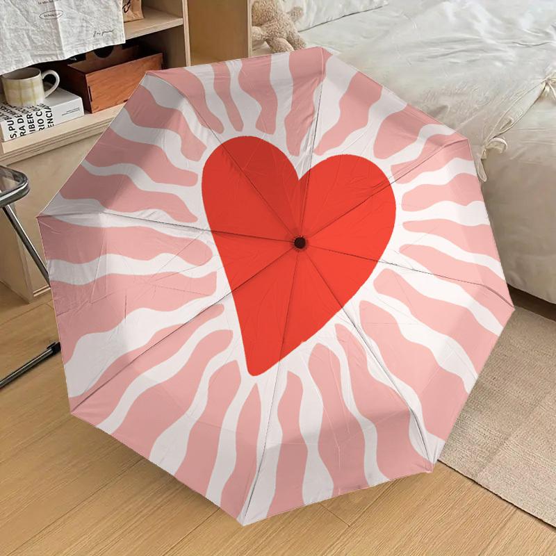 

1pc heart pattern Themed Design umbrella -Home Travel Portable Outdoor Accessories, 3-Fold Compact Cute Umbrella for Men & Wom Iron&8K