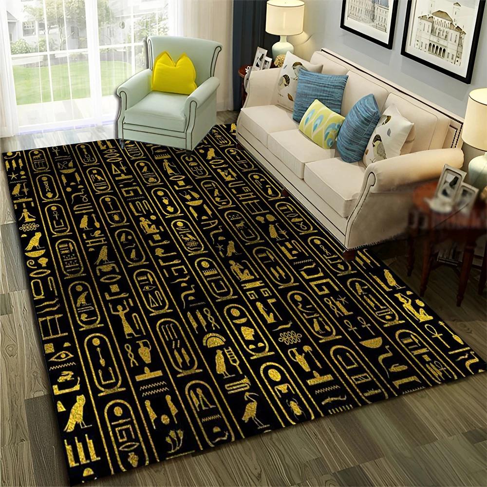 3D Egyptian Pharaoh Hieroglyphics Carpet Rug for Home Living Room Bedroom Sofa Doormat Decor,kids Area Rug Non-slip Floor Mat