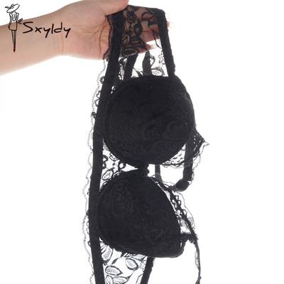 Sujetador Sexy de Encaje Calado para Mujer con Relleno Fino Push Up Reunidor Ajustable Ropa Interior 34-40 Copa A/B