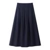 Women's High-Waist Dark Blue Denim Pleated Midi Skirt, 2025 New A-Line Slimming Design