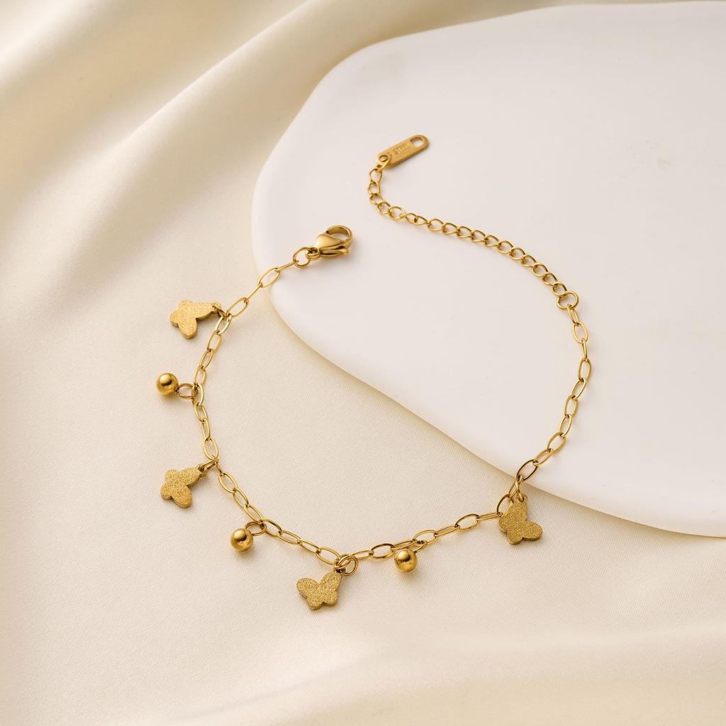 Süßes Exquisites Schmetterlings-Charms-Armband für Frau Mädchen Edelstahl Goldfarbe Verstellbare Ketten Zirkon Geschenke Großhandel