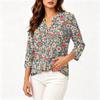 Women's Printed Cotton Linen Neck Shirt with Three-Quarter Sleeves