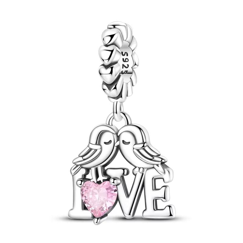 925 Silver Charm Beads Love Heart Charms Pendant Fit Bracelet DIY Women Valentine's Day Jewelry Gift
