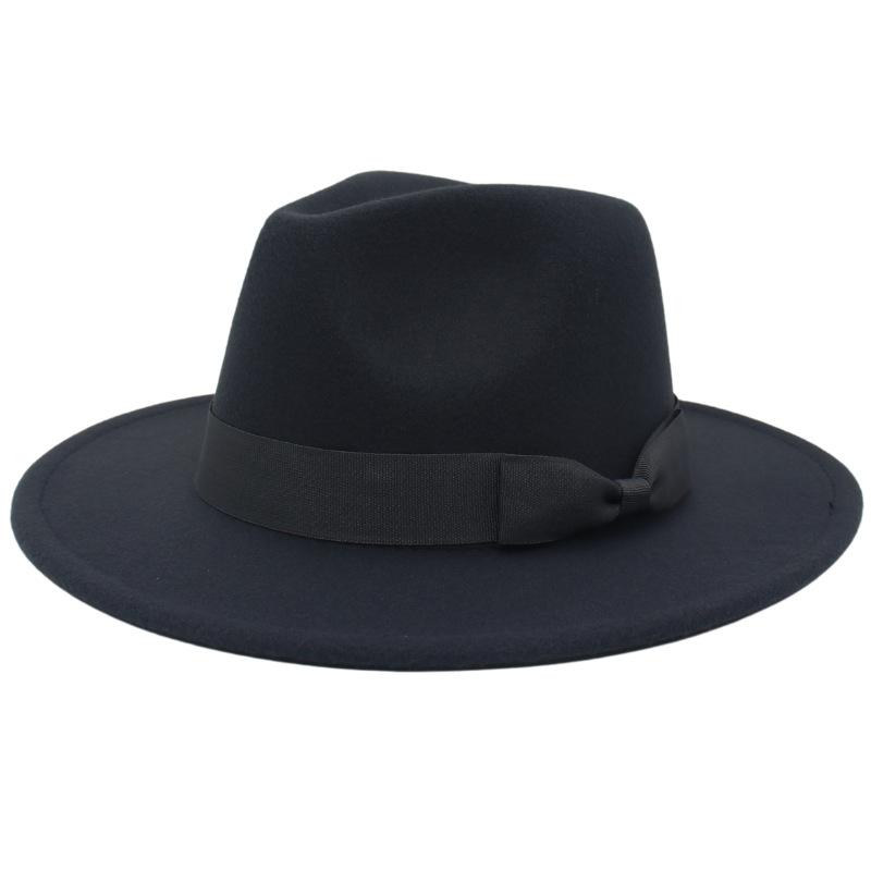 Wind Jazz Hat Big Eaves Hat Bow Flat Edge Top Hat Men And Women Woolen Felt Hat