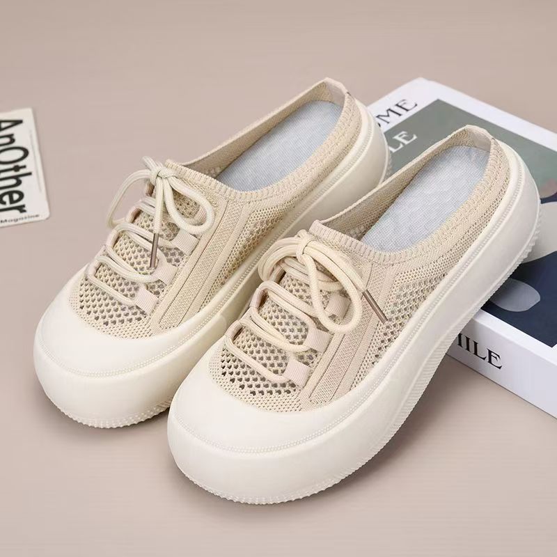 Women's Summer New Baotou Hollow Out Mesh Slippers Thick Sole Non Slip Lightweight Breathable Outdoor Half Slippers Sandals