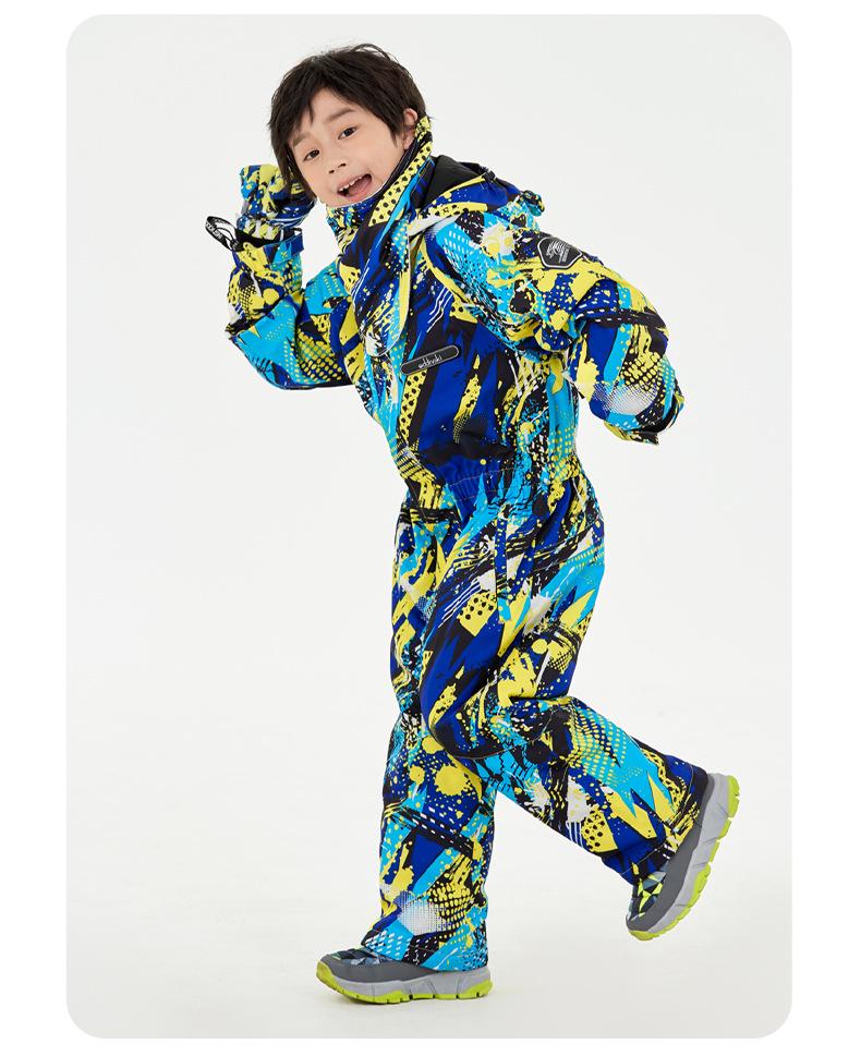 Oddivski Unisex Children's Cartoon Ski Suit - Warm, Waterproof, Windproof One-Piece for Indoor Skiing.