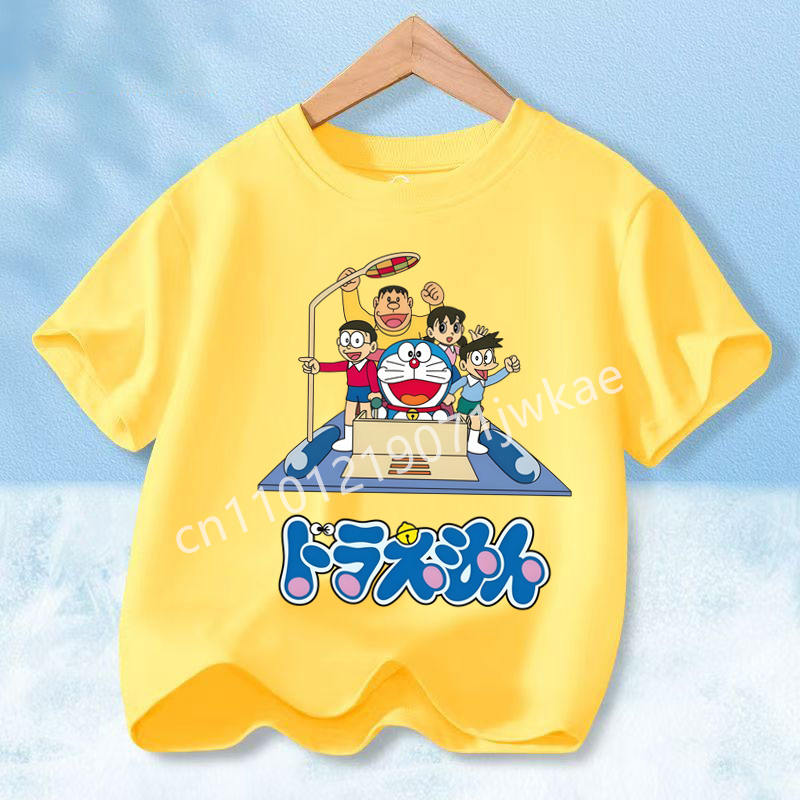 Doraemon Colorful T-shirt Printed Short-sleeved Outdoor Simple Comfortable Pullover Tops Summer Clothes Casuals Round Neck Shirt