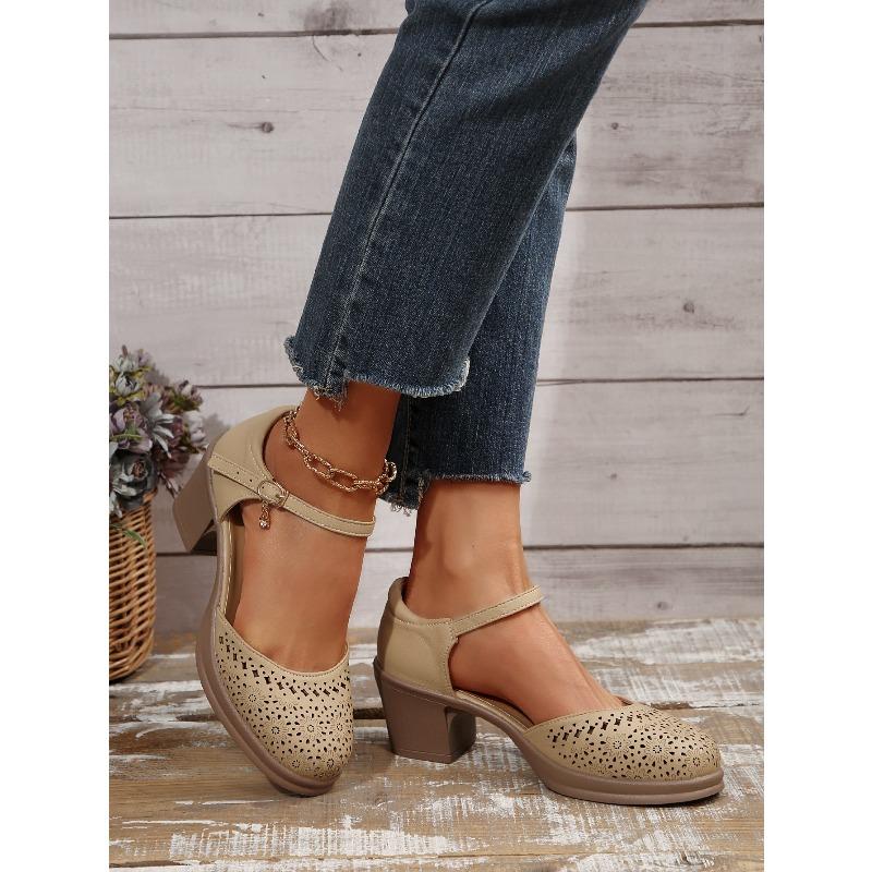 European and American Fashion Foreign Trade Large Size High Heel Strap Sandals Women's Cross-border New Summer Baotou Block Heel Sandals