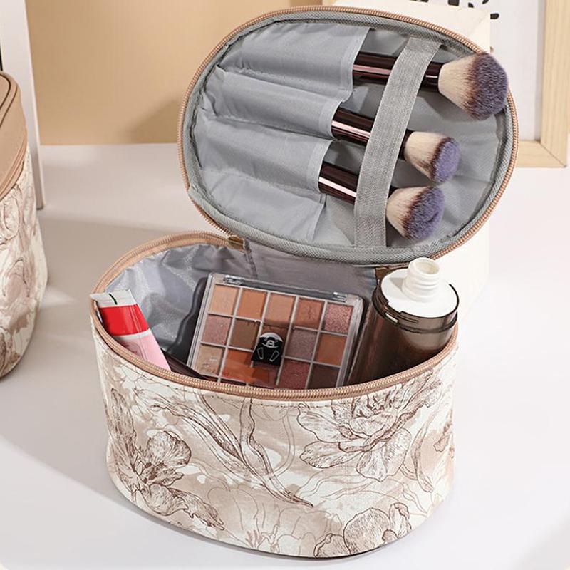 Elegant Portable Makeup Bag Lace Floral Pattern Cosmetic Storage Bag With Handle Large Capacity Travel Toiletry Pouch For Women