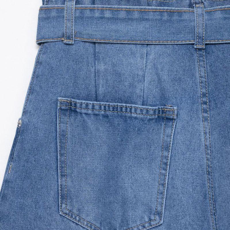 Kaslead New Women Clothes Western Style High Waist Paper Bag Type Denim Leisure Shorts 4730003