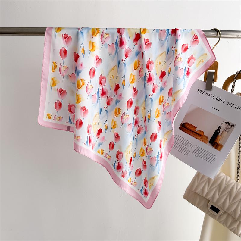 Luxury Silk Feeling Square Scarf Women  Print Satin Neckerchief Spring Hair Band Foulard Bandana Echarpe Tie Shawl Wraps