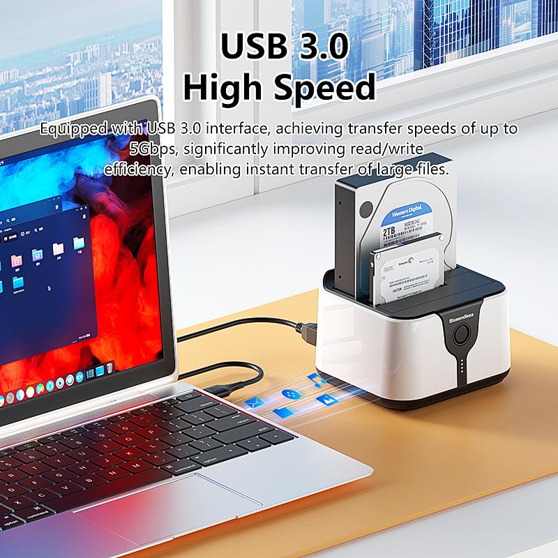 Blueendless 2 Bay HDD Box Case HDD Docking Station SSD Case Dual Bay Offline Clone SATA to USB 3.0 Adapter for 2.5 3.5 SSD Disk