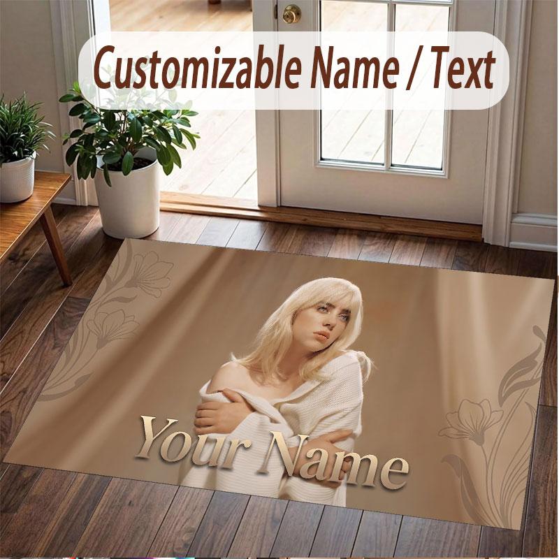 Custom Name Crystal Velvet Rug,Billie Eilish Comfortable Anti Slip Floor Mat For Room Decoration