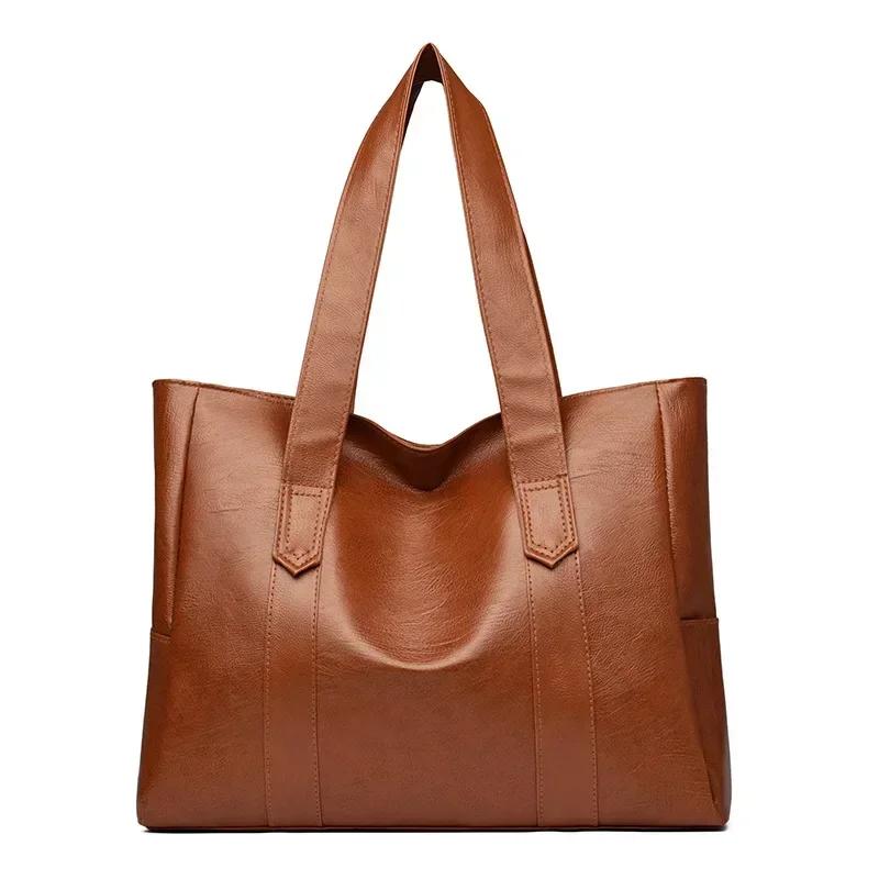 

Female Big Soft Leather Satchel Bag Classic Solid Color Simple Casual Large Capacity Tote Single Shoulder Bag Purses and Handbag