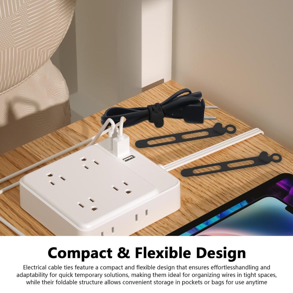 10PCS Silicone Cable Ties Elastic Cord Organizer Fastening Storage Management Desk for Car Outdoor Charging Wire Supplies