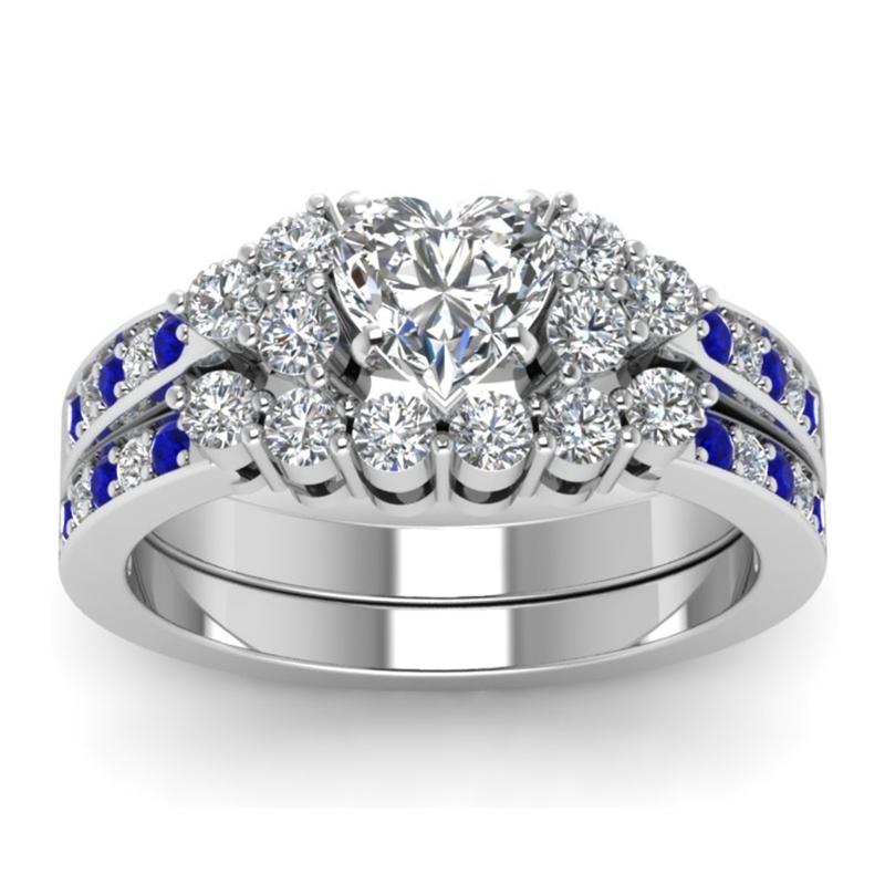 

Великолепные брендовые женские ювелирные изделия 1,20 карата с бриллиантом в форме сердца, кольца с камнем из стерлингового серебра 925 пробы, синий сапфир, комплект свадебных обручальных колец