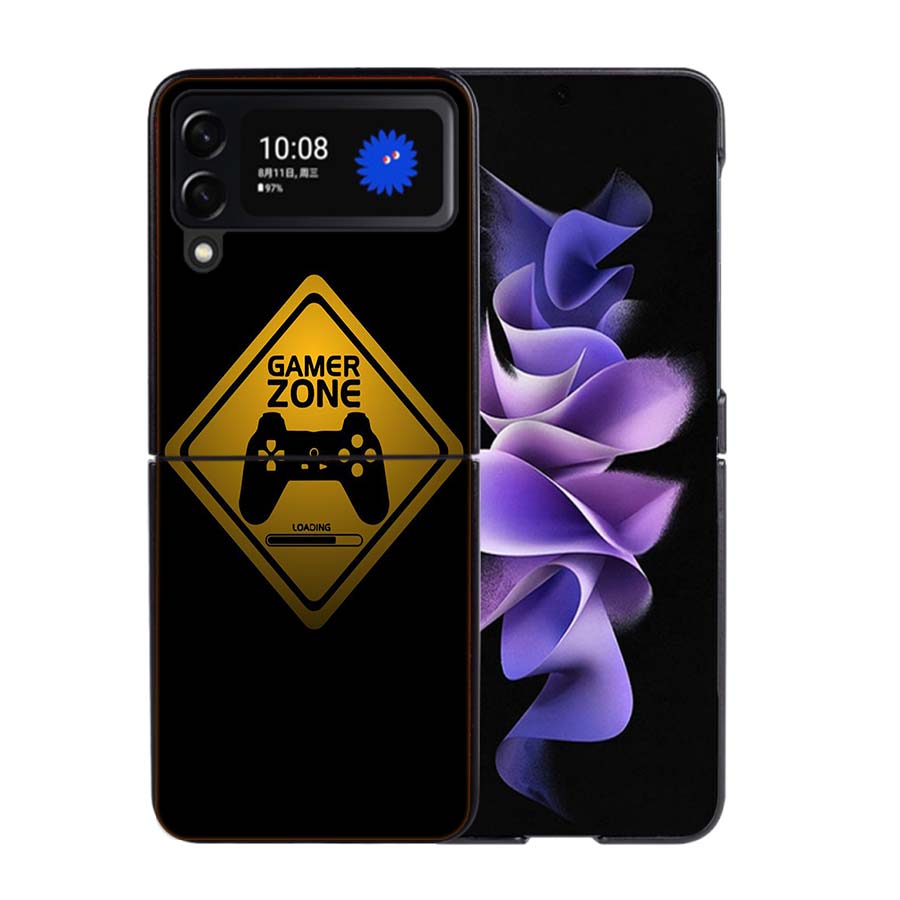Gamer zone traffic sign Game handle Phone Case For Samsung Z Flip 7 6 5G Galaxy Z Flip4 Z Flip5 Z Flip3 Coque Black Hard PC Shel