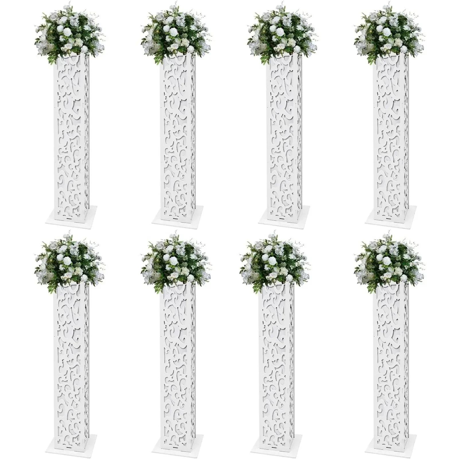 

8 шт. Белые свадебные колонны высотой 47,2 дюйма, резные столбы, декоративные подставки для цветов со светодиодной подсветкой, набор римских колонн из ПВХ белый