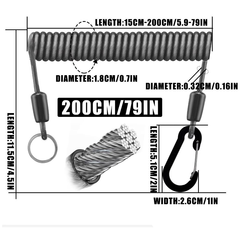 1.5-3M Safety Rope Stainless Steel Gear Tether Gear Protection Fishing Lanyard  Outdoor Activities