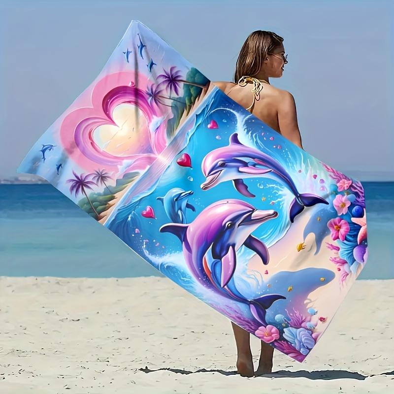 1pc Dolphin Heart Beach Towel Romantic Sea Animal Print Quick Dry Microfiber Soft Bath Towel For Women Girls Summer Beach