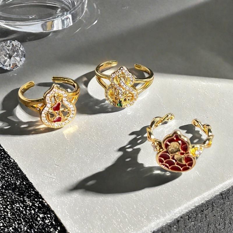 Französischer Retro Eleganter Roter Öltropfen Kürbis Offener Ring Nische Leichter Luxus High-End Zirkonring
