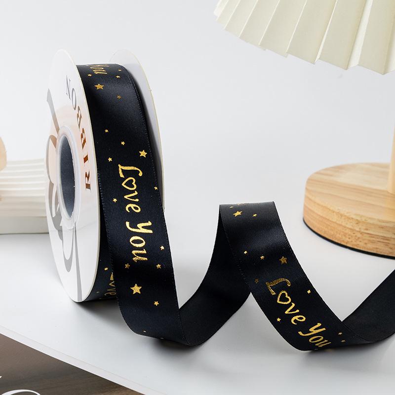 Gold-stamped Polyester Gift Ribbon Bow for Cakes & Floral Packaging