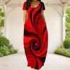 Women Plus Size Round Neck Short Sleeve Abstract Printed Loose Maxi Dress With Side Pockets