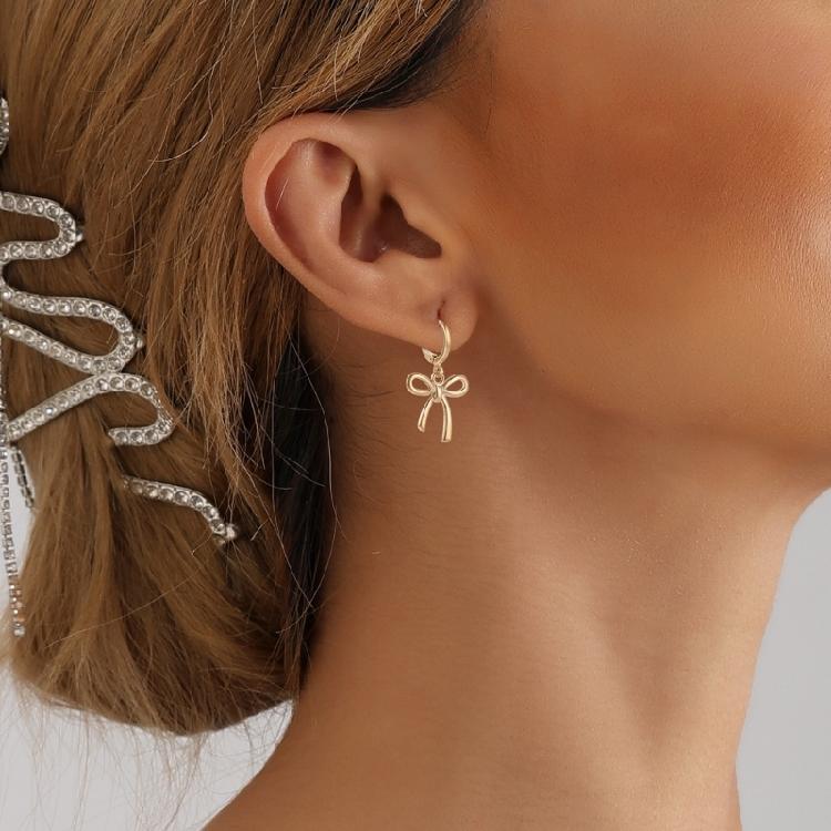 Chic Gold Plated Bowknot Metal Earrings Adornment Fashion Ear Studs Jewelry