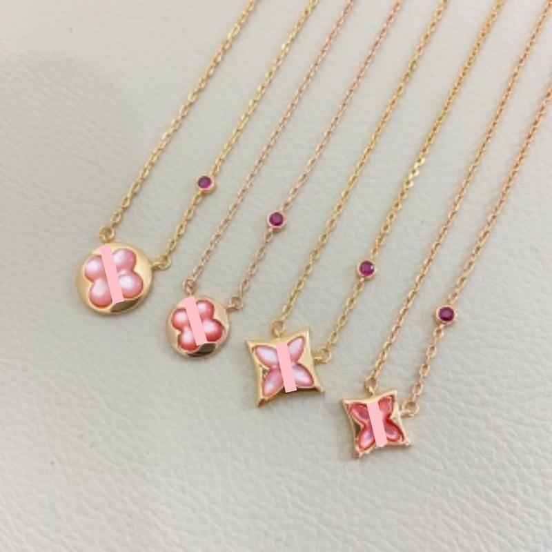 High-End Gold Plated Pink & White Mother-of-Pearl Flower Necklace & Bracelet Set for Women Pink Shell Round Flower Necklace (Small)