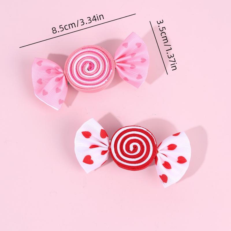 1Pair Valentine'S Day Children'S Sweet Lollipop Hair Clip Red Butterfly Bow Hair Accessory Cute Headwear Hairpin Gifts