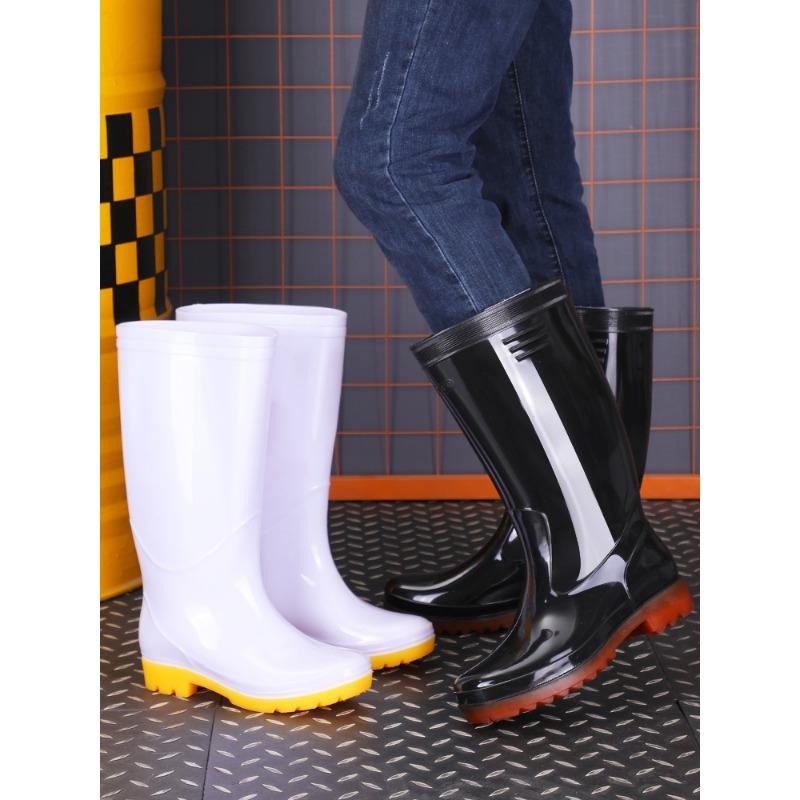 Male Tall Tube Food Factory White Rubber Shoes Dust-proof Long Tube Worker Shoes Thickened Acid and Alkali Rain Boots Kitchen Non-slip Water Shoes Men